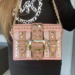 Michal Kors Collection Pink Hayden Purse Studded Hardware Crossbody Shoulder Bag